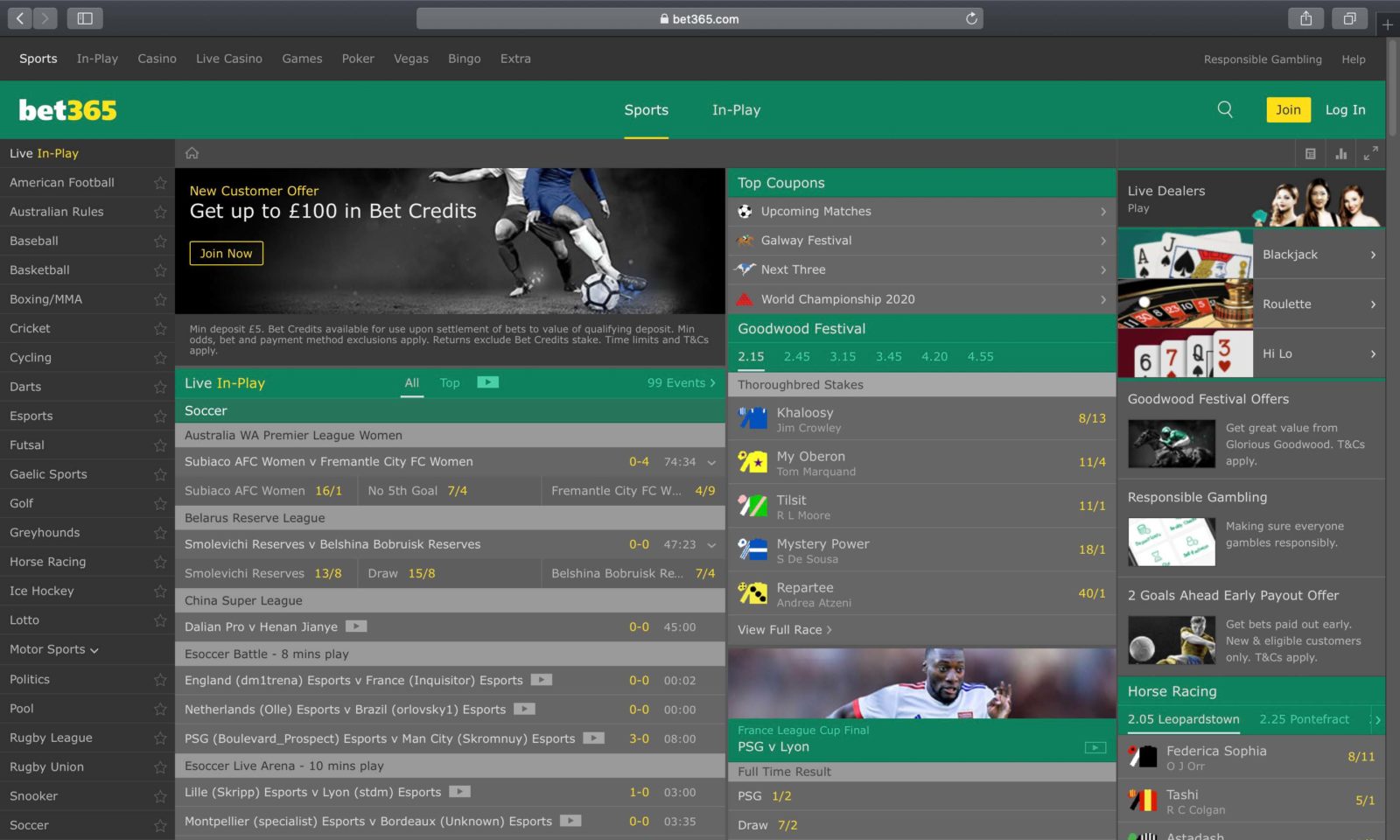 Screenshot of bet365.com