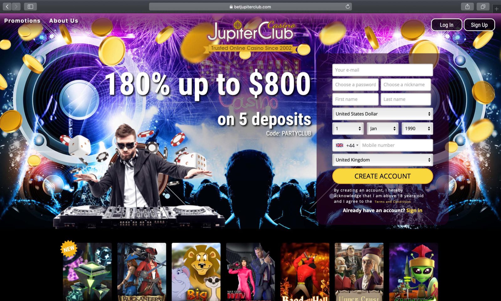 Jupiter Club 100 Free Spins