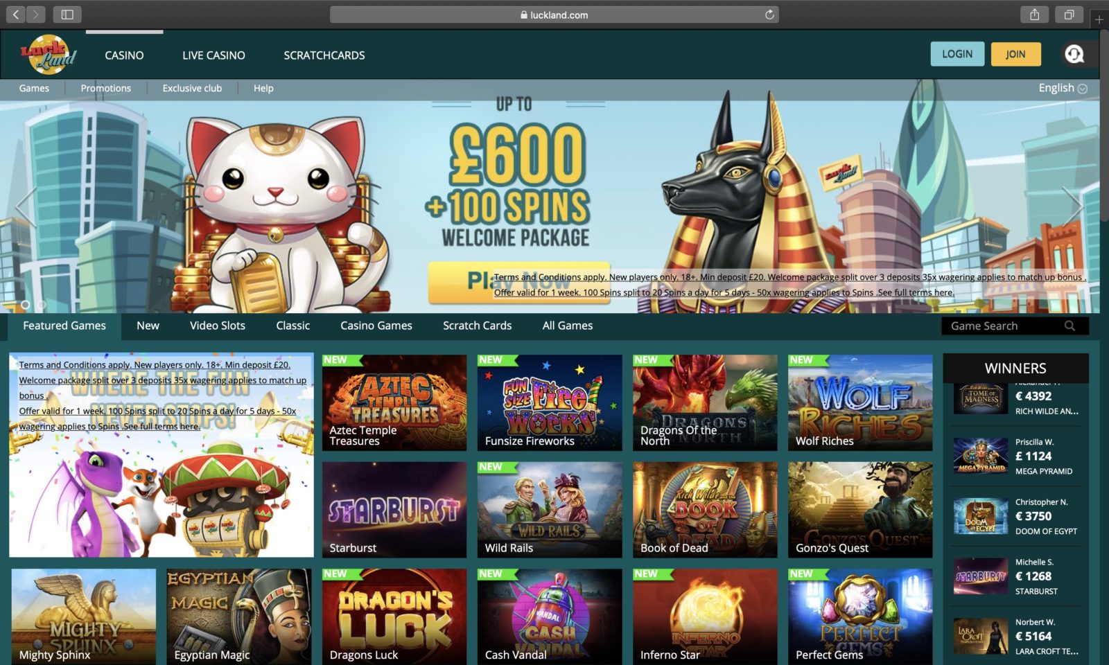 Luckland Sister Sites Play At Sites Like Luckland Casino 2024   Luckland Homepage 1600x960 